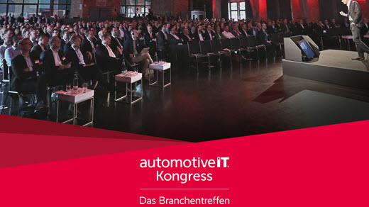 Abbildung automotiveIT Kongress mit Sprecher und Publikum